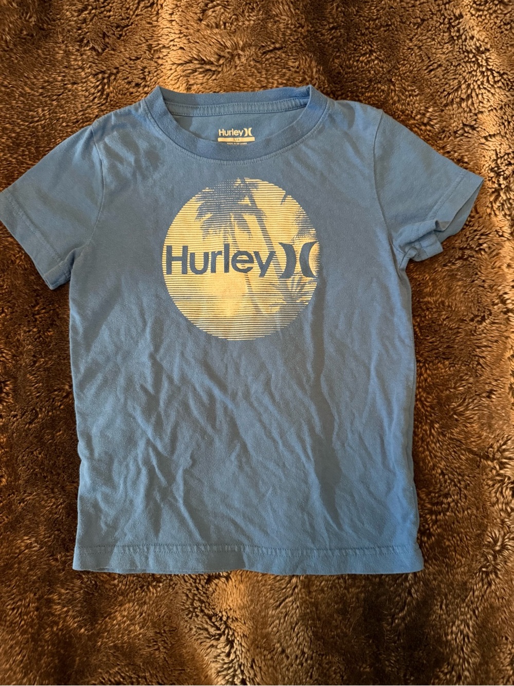 Hurley Light Blue Tee with Yellow Palm Circle Graphic